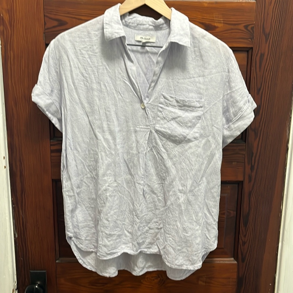Madewell Linen-Blend Swenson Popover Shirt in Distant Lavender size XS